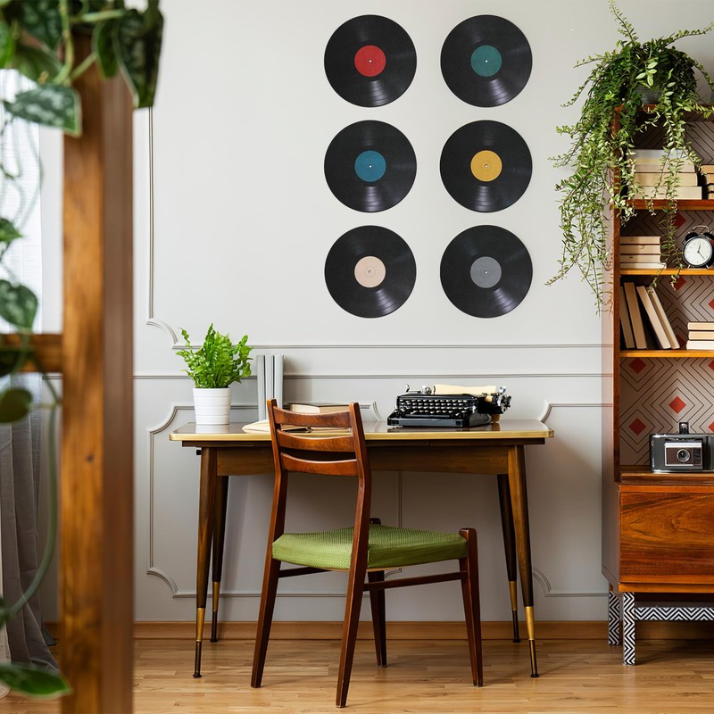 LIFKOME 8pcs Blank Vinyl Records Retro Record Wall Stickers Retro