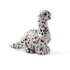 NUZUJX Hand Carved Gemstone Healing Crystal Dinosaur Figurine Collection Decor with Gift Box (Dalmatian Jasoer)