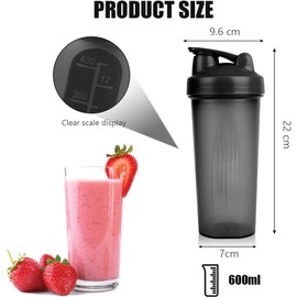 AOGOE Protein Shaker – 600 ml, Durable and Leak-Proof with Measuring Scale for Smooth Protein Shakes (Black + Purple)