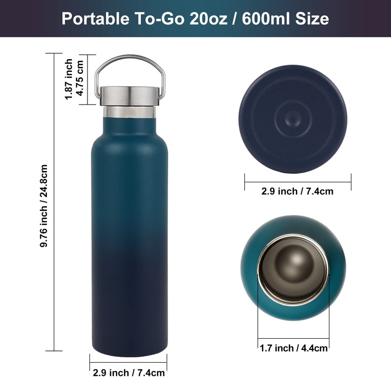 Volhoply 600ml Insulated Water Bottles Bulk Two Pack,Stainless Steel Double