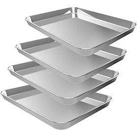 CEKEE 4 Pack Small Baking Sheets, Stainless Steel Nonstick Small Cookie Sheets For Baking, Warp Resistant & Heavy Duty & Rust Free Small Baking Pans Set - Size 9.3 x 6.9 x 0.98 Inches