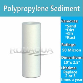 Ronaqua 50 Pack of Melt-blown Four Layers Filtration Polypropylene Sediment Filters 10"x 2.5" WELL-MATCHED with P5, AP110, WFPFC5002, CFS110, RS14, WHKF-GD05 (50 Micron)