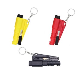 Taicols Pack of 3 Emergency Key Fobs for Car Escape, 3 in 1 Car Safety Hammer, Family Pack Seat Belt Cutter and Window Breaker, Emergency Hammer Rescue Tool with Whistle, a