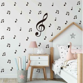 Music Note Pattern Sticker for Kid's Bedroom Music Lover Decorate Wall Decal Baby Girl Removable Home Decor AD04 (Black)