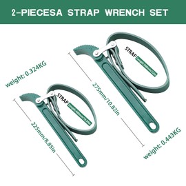 ZYQUES 2 Piece Strap Wrench Set, Oil Filter Wrench Adjustable 12" & 9" Oil Filter Removal Tool Forged Steel Plumbing Wrench for Pipe Plumbers, Jar Opener