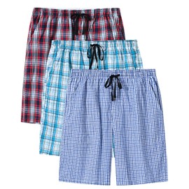 MoFiz Men's Pyjamas Bottoms Shorts Lounge Wear Summer Sleepwear Shorts 100% Cotton Plaid 3-Pack Size 2XL