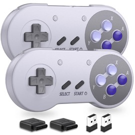 2.4 GHz Wireless SNES Switch Online Controller, SNES & USB Receiver, Compatible with Switch/Switch OLED, PC, Mac OS, Android, Steam, Raspberry Pi, SNES (Rechargeable) (Plug and Play) (2 Pack Purple)