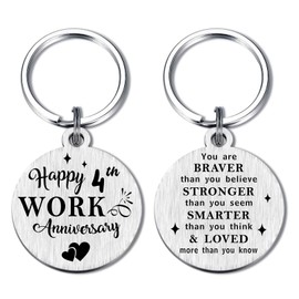 Alotozo 4th Work Anniversary Keychain Gifts - Happy 4 Year Work Anniversary Key Chain - 4 Years Work Appreciation Decorations