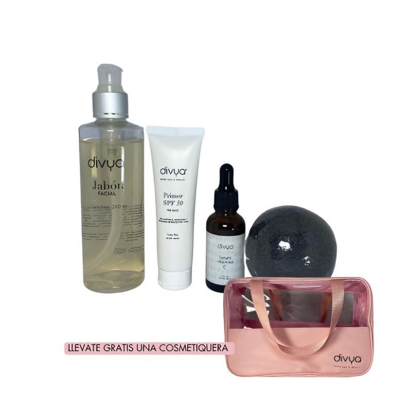 DIVYA l Kit Proteccin Facial 41 Cosmetiquera de Regalo, Limpiador,