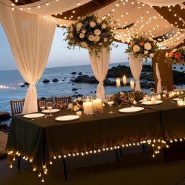 Tao-Ge Light Up Black Rectangle Table Cloth 60 x 120 Waterproof Polyester Tablecloth with Lights for Party Wedding Dining Table Decor Buffet Picnic