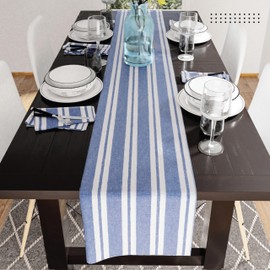 Encasa Cotton Dining Table Runner | Franca Blue & White Stripes | Size 32x150 cm - Machine Washable & Durable