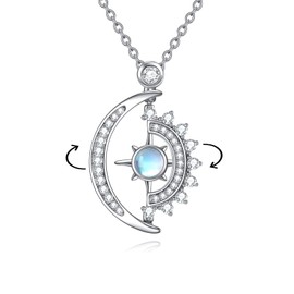LUHE Crescent Moon Necklace 925 Sterling Silver Moonstone and Sun Pendant Necklace for Women Moon and Sun Christmas Gifts