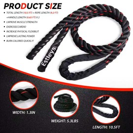 Estleys 5.3lb Weighted Jump Rope, 10.5ft Adult Heavy Skipping Rope for Men and Women, Heavy Jump Ropes for Shaping Body, Home Workout, Total Body Workout Equipment (Black & Red)
