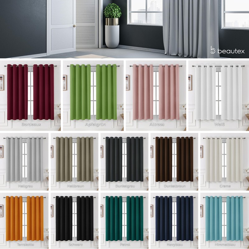 BEAUTEX Blackout Curtain with Eyelets, Blackout Eyelet Curtain, Opaque, Darkening,
