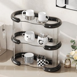 SYNCVIBE 3 Tier Bathroom Countertop Organizer Perfume Display Tray for Dresser Makeup Organizer Shelf for Vanity Bathroom Storage Perfume Tray Home Storage Holder for Skincare (Black, Oval)