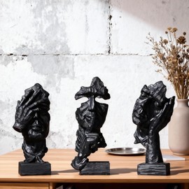 Figura de arte abstracto, objetos decorativos modernos de resina, silencio negro, decoración para el hogar y la oficina, sin oír, sin ver, sin hablar