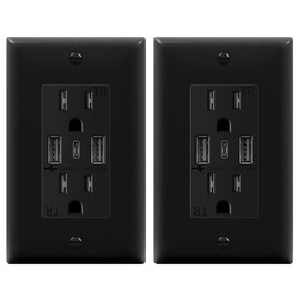 TOPGREENER USB Outlet, 3-Port Type C 3.6A 18W USB Wall Outlet, 15 Amp Tamper-Resistant Receptacle Plug, Charging Power Outlet with USB Ports, UL Listed, TU21536AC3-BK-2PCS, Black, 2 Pack