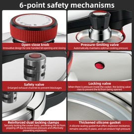 6.3 QT Pressure Cooker, 304 Stainless Steel - Explosion-Proof Lock, One Hand Operation, Fast Cooking, Dishwasher Safe & Induction Compatible, Family Size Cookware