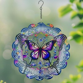 Wind Spinners Outdoor, 12 Inch 3D Garden Hanging Wind Spinners, Garden Decoration, for Terrace, Patio, Outdoor, Birthday Gifts for Women, Mom, Grandma (Purple)