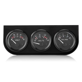 Triple Gauge Kit, 3 IN 1 Triple Gauge Kit, Voltmeter, Water Temp, Oil Pressure Gauge, Tachometer, 52mm Triple Gauges with Black Console Fit for Car, Motorcycle, Truck, Tractor, Marine Engines (12V)