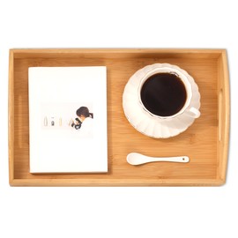 BEARDO DECOR Bamboo Svering Tray Rectangle Serving Tray with Handles Food Tray with Curved Side Trays for Svering Food Drinks Parties Weddings Picnics Decor (16.14’’ x 10.43’’ x2.68’’)