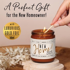 House Warming Gifts New Home, Housewarming Gifts New Home - 'New Home 2025' Soy Candle, w/Vanilla, Coconut & Vetiver I for New House, New Home Gifts I 9oz Jar, 50Hr Burn, Made in USA