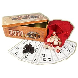 rukauf Russian Lotto (Loto) Playset in Metal Box with Wooden Figures Bingo Game Family Game Bingo