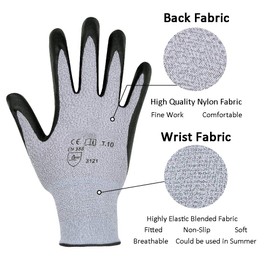 MZT Ultra Durable Safety Work Gloves with Elastic Nylon, Non-slip, Power Grip, 3D Comfort Stretch Fit, Smart Touch Screen, Breathable, Antistatic, Large, Black