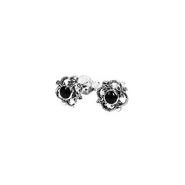 NKlaus Pair of 925 Sterling Silver Stud Earrings Medieval Ornamentation Onyx 7043, Sterling Silver, Onyx
