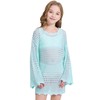 WULFUL Girl's Crochet Long Sleeve Swimwear Cover Up Summer Beach