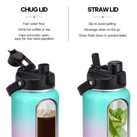 64oz Half Gallon Insulated Water Bottle with 2-in-1 Lid (Chug & Straw), Double Walled Vacuum Stainless Steel Water Bottles, Wide Mouth Leakproof Insulated Jug with Straw