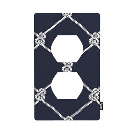 Pznen Nautical Rope Outlet Covers White Fishing Net Marine Knots Dark Blue Wall Plate Duplex 1-Gang Standard Plug Cover Home Decorative Office