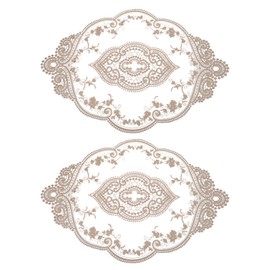 sourcing map 2Pack Retro Lace Placemat 12x17-in Oval Embroidered Table Place Mats French Crochet Doilies Coasters Cup Mat for Home Wedding, Pure Gray Brown
