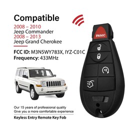 2 Keylessbest Replacement for 2010 2011 2012 2013 Jeep Commander Grand Cherokee Key Fob Remote Control M3N5WY783X 5 Buttons 433MHz