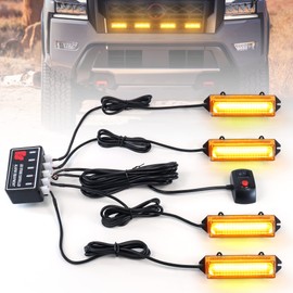 Dinfu 4 x LED Warning Light Front Flash, 40 W COB LED Warning Light, Orange Flashing Beacon, Car Light Bar with 18 Flashing Strobe Modes for Car, Truck, Tractor, Car, Truck