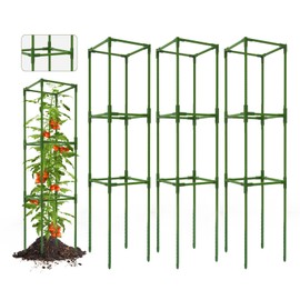 Breeze Touch 3 Pack Square Tomato Support Cages, Up to 47 Inch Adjustable Tomato Trellis for Garden & Pots, Small Plant Cages, Plant Support for Climbing Vegetables, Flowers, Beans, Cucumber Peony