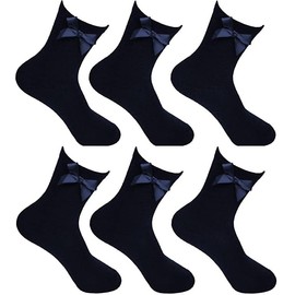 CHAAL ® 6 Ankle Bow Socks Girls Ankle socks Cotton rich school Socks with Fluffy Ribbons Bow, Back to School Socks Uniform Party Wear Comfort Fit Socks Socks Size 6-8 Navy