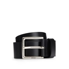 BOSS Men's Rummi Sz40 Italian Leather Belt with Antique Metal Details, Black 1, 90