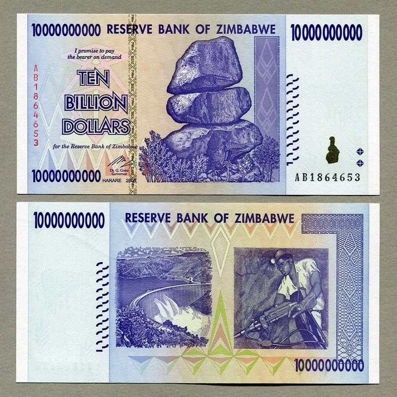 Simbabwe 10 Billion Dollar Banknote Bill Money Inflation Record Currency