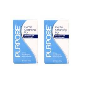 PURPOSE Gentle Cleansing Bar, Developed with Dermatologists for All Skin Types, For Sensitive & Dry Skin, Oil-free, Hypoallergenic, Sulfate-Free, 3.6 oz Bar (Pack of 2)