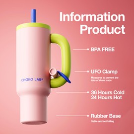 CHAKO LAB BaWang Insulated Stainless Steel Tumbler | Tumbler with Handle and Straw 33oz | Cup Holder Friendly for Travel | Leakproof Water Bottle | BPA-Free | 316 stainless steel liner| pink＆green