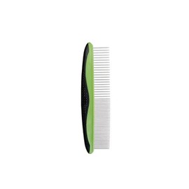 QUETTO Stainless Steel Grooming Comb for Dogs & Cats - Rounded Teeth & Rubber Handle for Easy De-Matting and Undercoat Removal Green