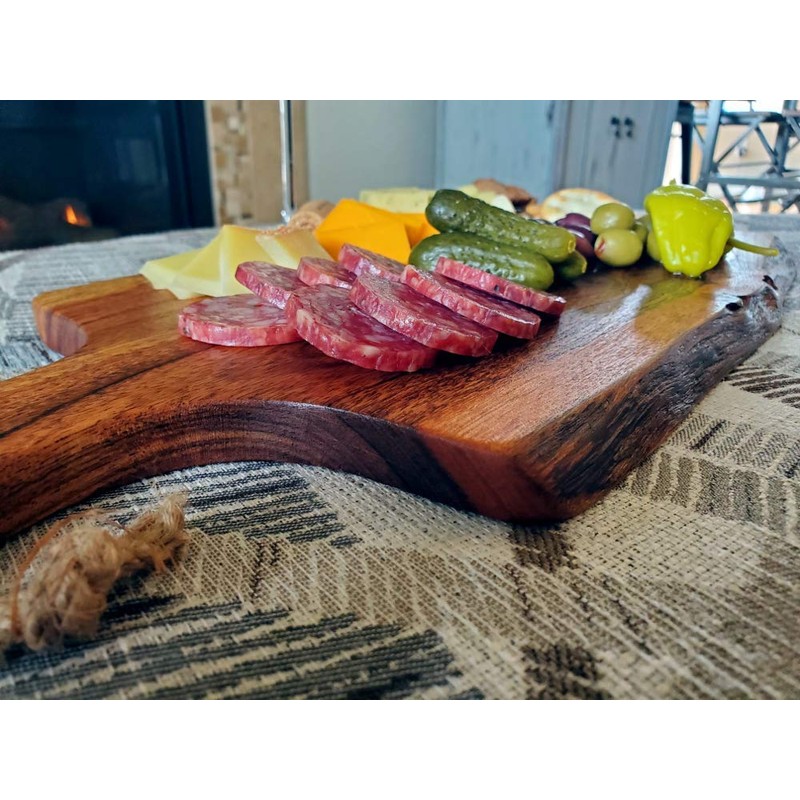 Acacia Charcuterie Board with Natural Live Edge & Handle -