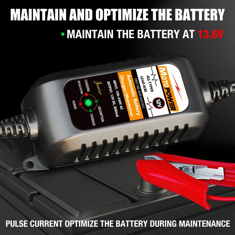 MOTOPOWER MP00205A 12V 800mA Automatic Battery Charger, Maintainer, Trickle and
