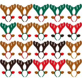 Janinka 20 Pcs Christmas Reindeer Antlers Headband Christmas Headbands Deer Headband with Ears Xmas Deer Horn Headband Funny Cute Reindeer Hair Hoop for Kids Adults Holiday Party Costume, 13.58 Inch