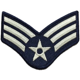 Senior Airman Blue and Silver Large US Air Force USAF CHEVRON Rank Military U.S. Army Morale Applique Embroidered Sew Iron on Emblem Badge Patch By Ranger Return (RR-USAF-CHEV-SENR-0001)