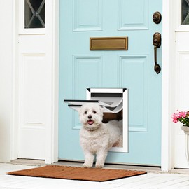 HARDLIGHT Aluminum Frame Doggie Door - Up to 30 LBS, Double Soft Flaps with Magnetic Closure, Adjustable Telescoping Tunnel Doggy Door with 2 Sliding Panels, Easy Install, Snow White, Medium