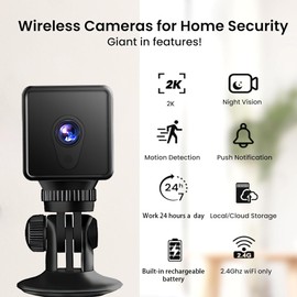 Home Security 2K Camera Mini Wireless Smart Indoor Camera Small WiFi Outdoor Portable Cameras Tiny House Nanny Cam Battery Life Powered Body Camera 150 Wide Angle with Night Vision Motion Detection