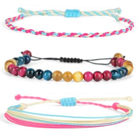 QOGIR Healthy Pregnancy Gift,6mm Natural Multi Color Tiger Eye Adjustable String Bracelet,Fertility Bracelets For Women First Time Mom