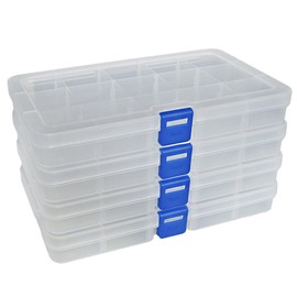 DuoFire Plastic Organizer Container Storage Box Adjustable Divider Removable Grid Compartment for Jewelry Beads Earring Container Tool Fishing Hook Small Accessories (15 grids, White X 4)